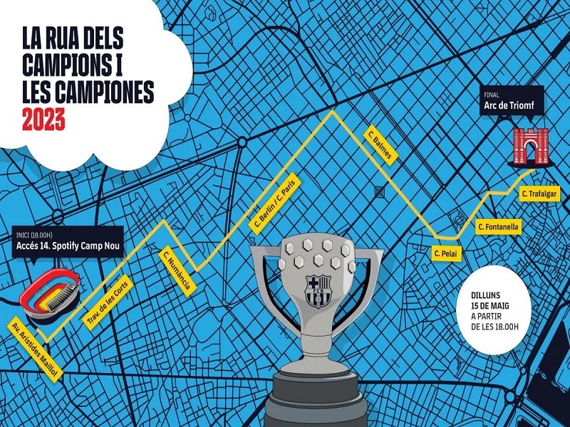 Rua dels campions i les campiones del FC Barcelona per celebrar els títols de lliga