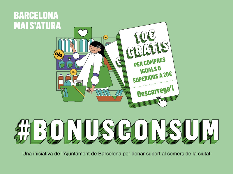 Bonus Consum: L’Ajuntament regalarà 3.000.000€ en vals de 10€ per gastar al comerç de Barcelona. Participa!